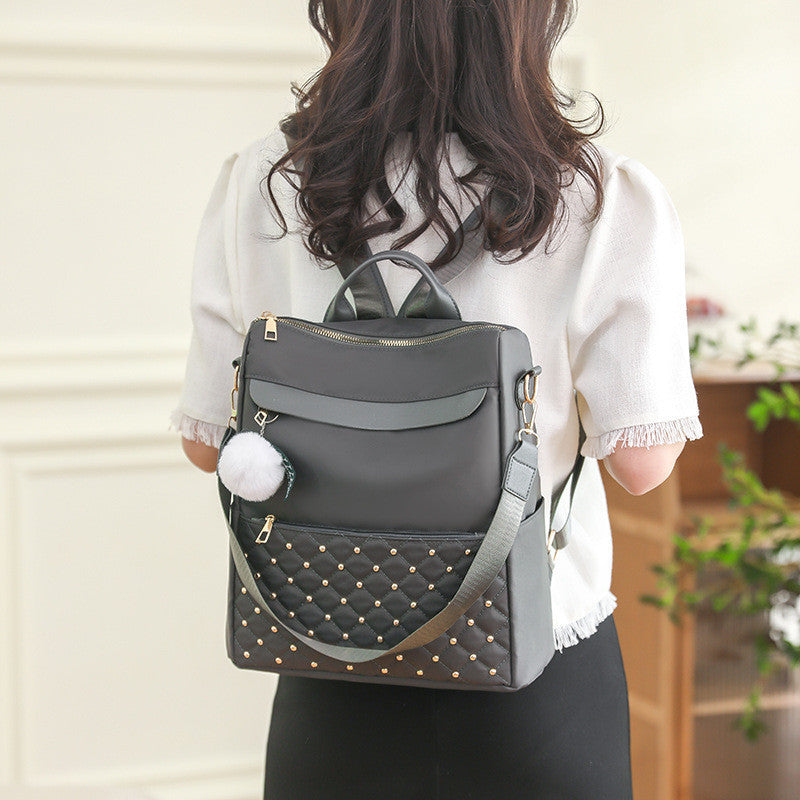 Ielgy Backpack Nylon Cloth Diamond School Bag Large Capacity Korean Version Casual Student Korean Version Travel Backpack