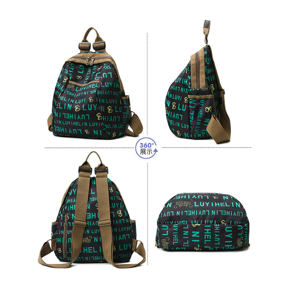 Ielgy Printed Ladies Backpack Oxford Cloth Large Capacity Backpack Harajuku Travel Design Sense School Bag