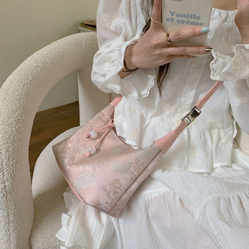 Ielgy Niche Embroidery New Chinese Style Bag Shoulder Crossbody Chinese Style Portable Dumpling Bag Can Be Crossbody