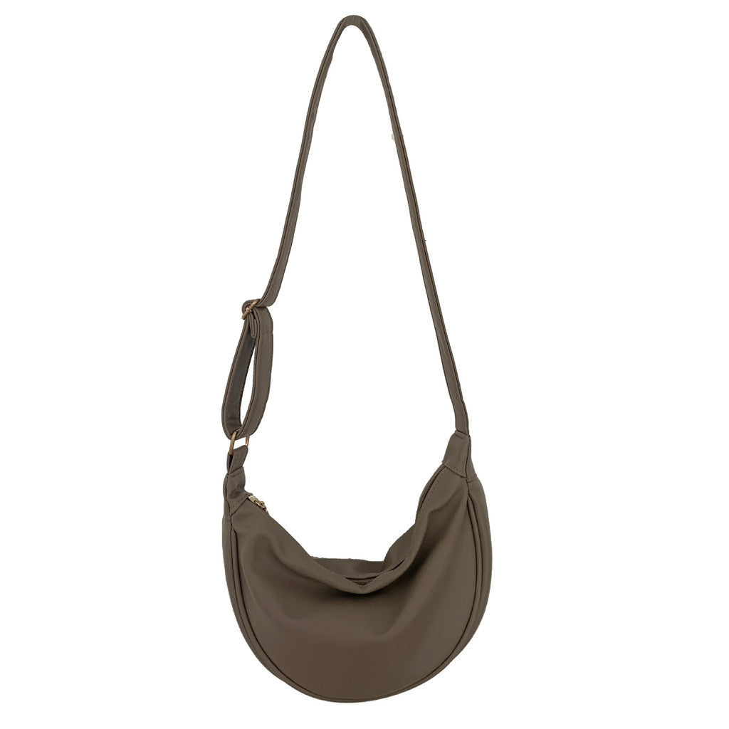 Ielgy Ladies Black PU Soft Leather Dumpling Bag Korean Version Shoulder Niche Crossbody Bag