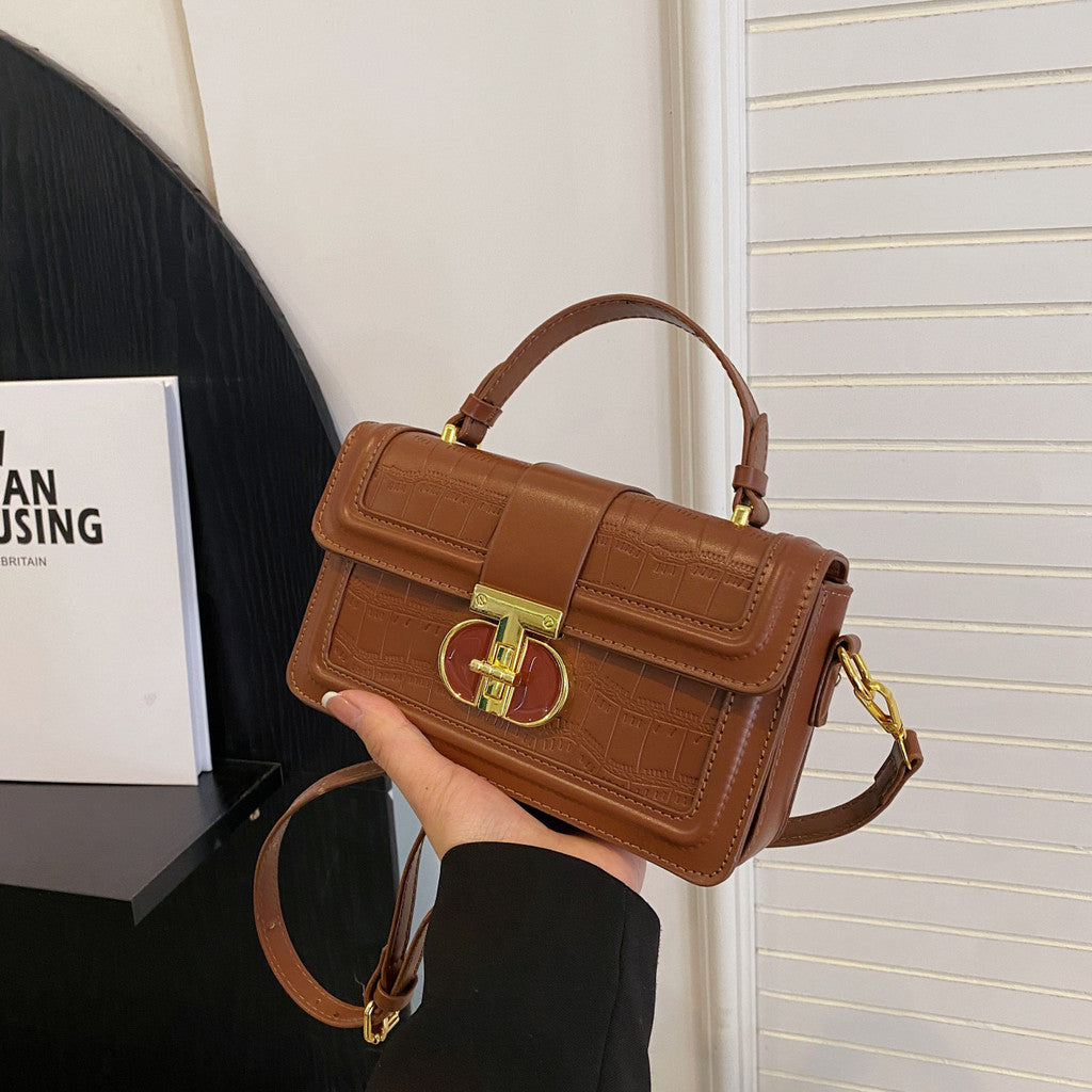 Ielgy High-End Texture Solid Color Portable Box Bag All-Match One-Shoulder Messenger Small