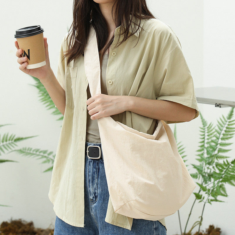 Ielgy Japanese Casual Drawstring Handbag Small Fresh Pleated Shoulder Fashion Nylon Cloth Crossbody Bag