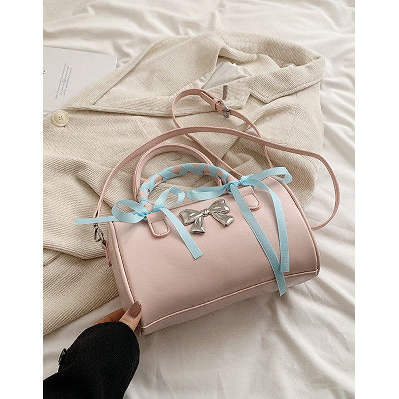 Ielgy Ballet Style Bowknot Portable Boston Bag Fashion One-Shoulder Messenger All-Match Pillow Bag