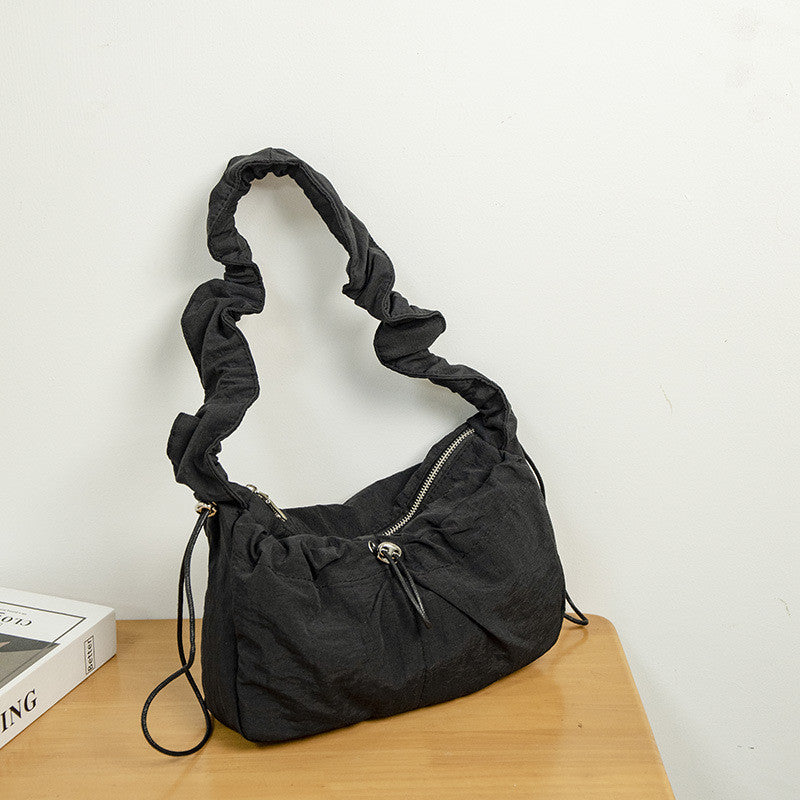 Ielgy Korean Version Fashionable Pleated Underarm Cloud Bag Classy One-Shoulder Nylon Commuter All-Match