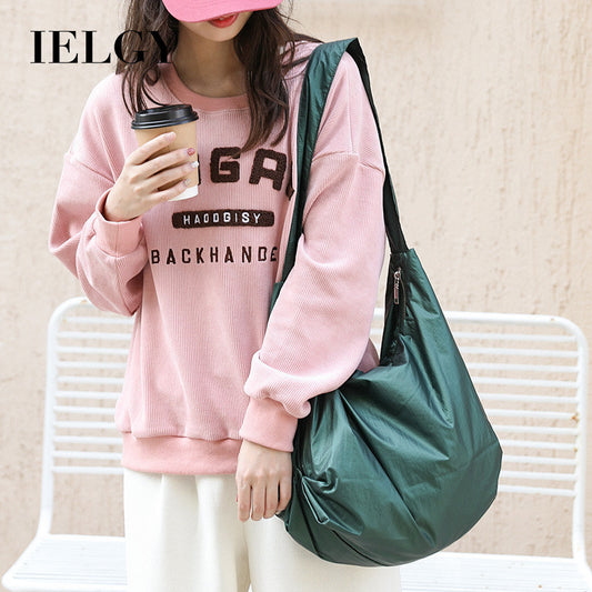 Ielgy Japanese Casual Retro One-Shoulder Fashionable Pleated Nylon Cloth Large-Capacity Cross-