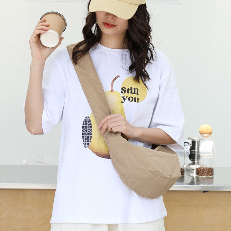 Ielgy Korean Version Casual Literary One-Shoulder Female Bag Pleated Nylon Dumpling Bag Fashion Drawstring Canvas Messenger Bag