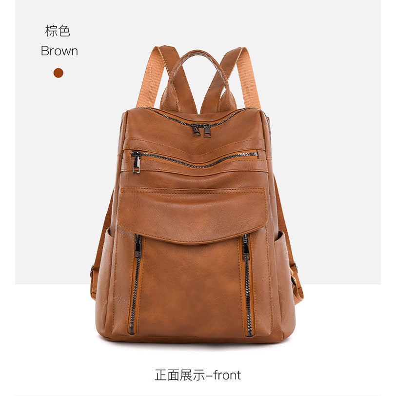 Ielgy Ladies Backpack Simple Fashion Retro Large Capacity PU Travel Backpack