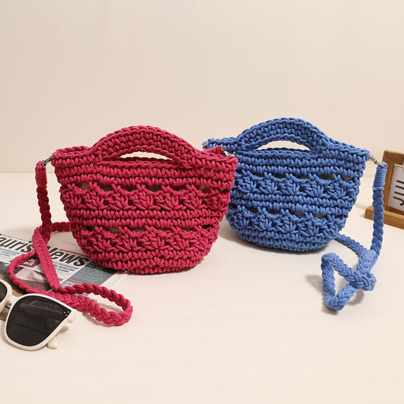 Ielgy Cross-Body Cotton Thread Woven Bag All-Match Hollow Straw Vacation Beach Bag Fresh
