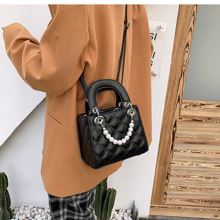 Ielgy Fashion Diamond Pearl Handbag All-Match One-Shoulder Cross-Body Diana Bag