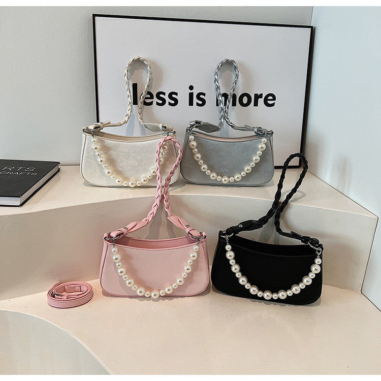 Ielgy Portable Small Bag Western Classy One-Shoulder Fashion Simple Retro Pearl Portable Messenger Bag