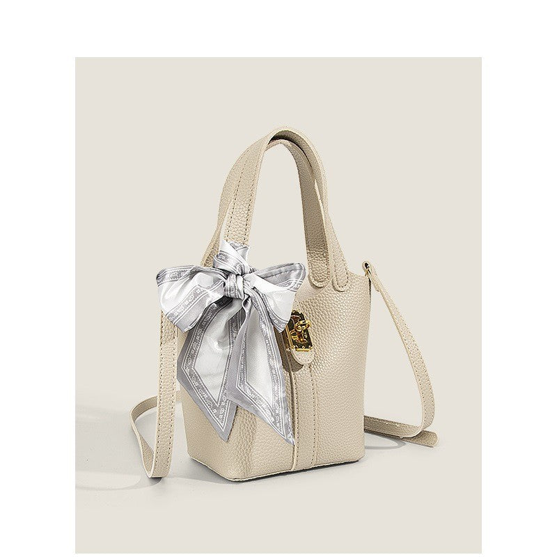 Ielgy Fashion Silk Scarf Portable Bucket Bag Texture All-Match One-Shoulder Cross @-