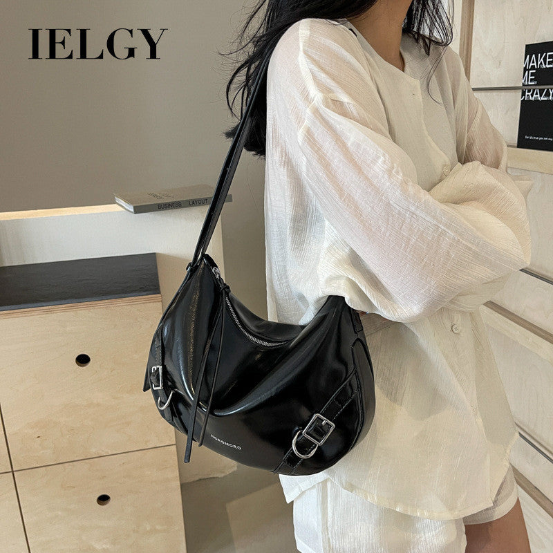 Ielgy Large-Capacity Commuter Underarm Bag Ladies Silver Trendy Fashion Niche Shoulder Bag Texture All-Match Mess