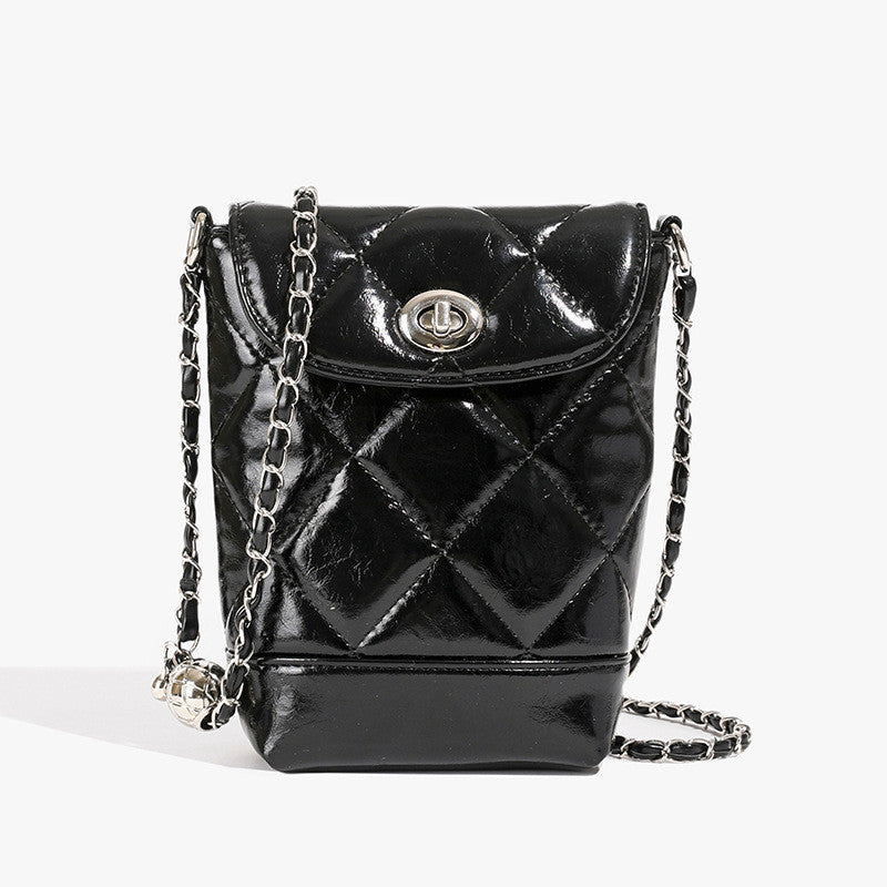 Ielgy Diamond Chain Silver Niche Design Fashion One-Shoulder Messenger Bag High-End Bucket Bag