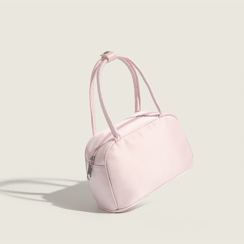 Ielgy Ladies Sweet Silk Satin Handbag Dopamine Pink Boston Handbag