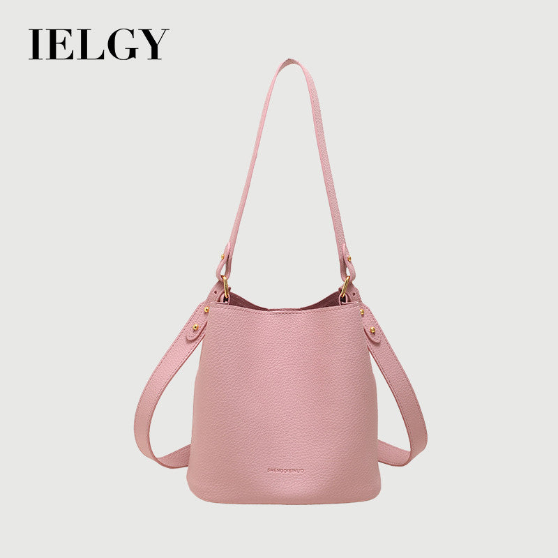 Ielgy Korean Version Fashion Sweet Pink Underarm Bucket Bag Large Capacity Shoulder Bag