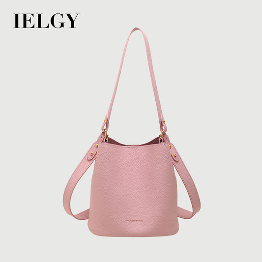 Ielgy Korean Version Fashion Sweet Pink Underarm Bucket Bag Large Capacity Shoulder Bag