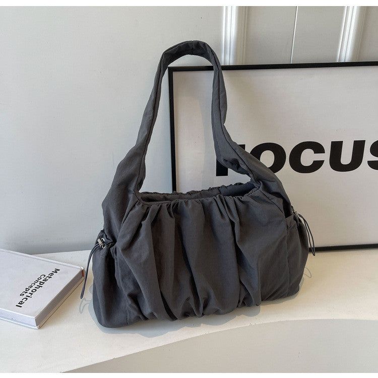 Ielgy Ladies White Pleated Bag Simple Fashion Commuter All-Match Cross-Body One-Shoulder Armpit Bag