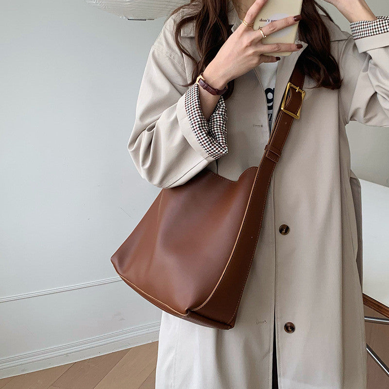 Ielgy All-Match Large-Capacity Lazy Style Bucket Bag Retro One-Shoulder Messenger
