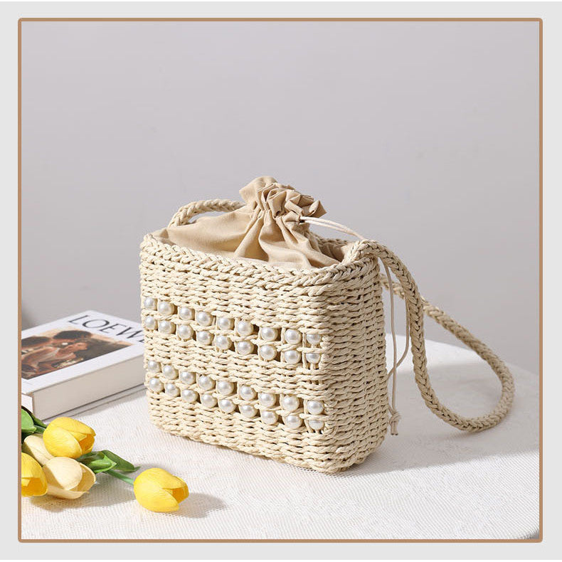 Ielgy Square Cross-Body Straw Woven Female Bag Mori Fashion Vacation Beach Bag Rattan Bag