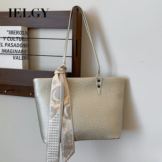 Ielgy Solid Color Large-Capacity Bucket Bag Tote Bag All-Match Commuter Shoulder Messen