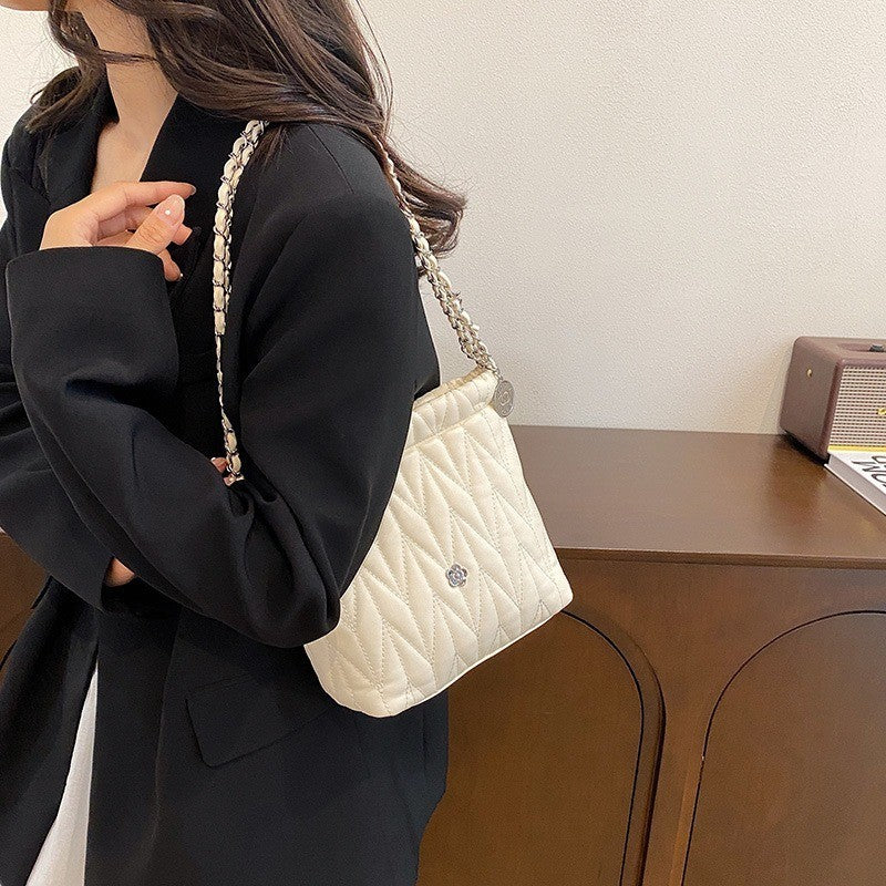 Ielgy Ladies Silver Simple Fashion Handbag Solid Color Child-Mother Bag High-Quality Trendy Classy Messenger Bag