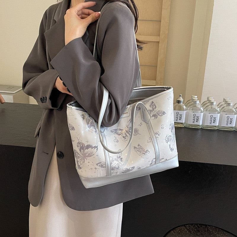 Ielgy Casual All-Match Butterfly One-Shoulder College Students Class Commuter Tote Bag Large Capacity