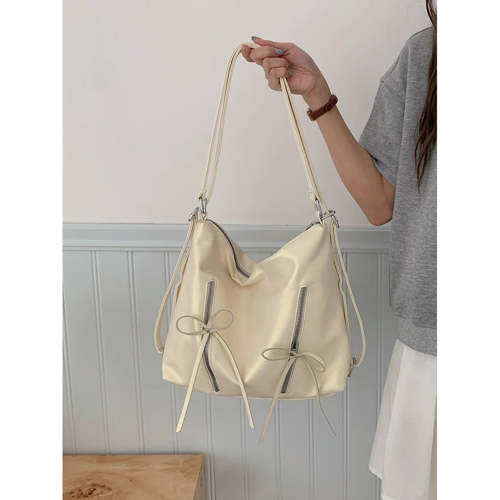 Ielgy Bow Pink Backpack Trendy Fashion Tote Bag Casual Large Capacity Shoulder Bag