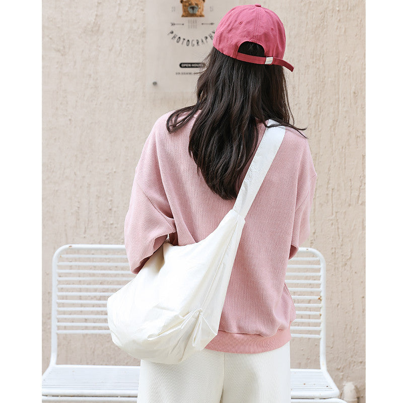 Ielgy Japanese Casual Retro One-Shoulder Fashionable Pleated Nylon Cloth Large-Capacity Cross-