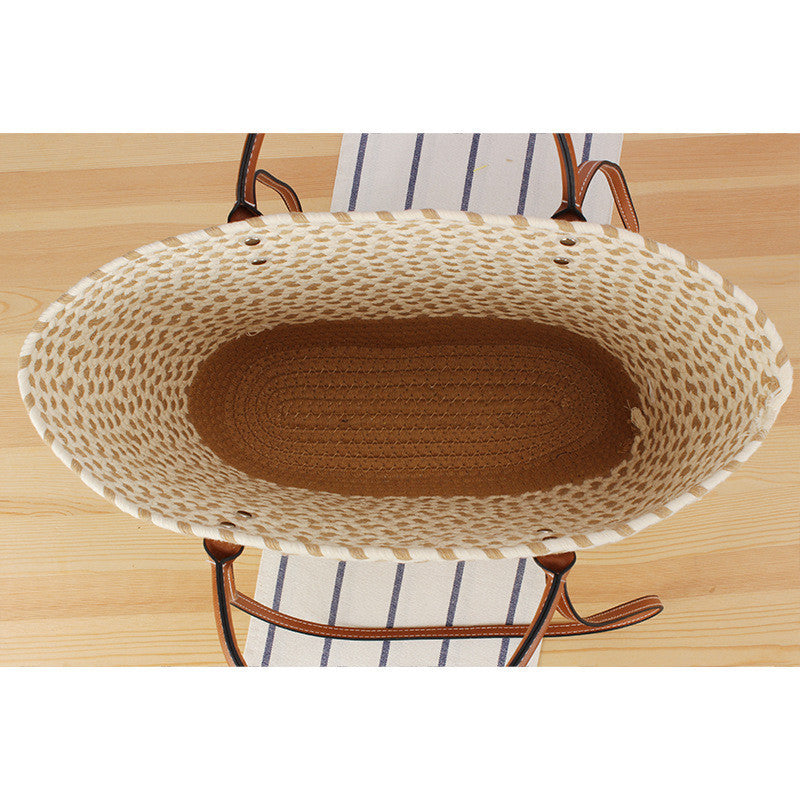 Ielgy Bohemian Style Hand-Woven Bag Seaside Vacation Travel Straw Woven Large Capacity Leisure Simple Commuter Female Bag