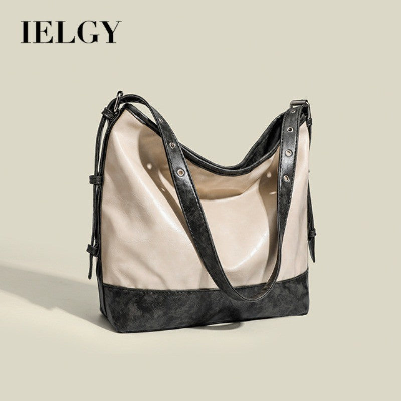 Ielgy Ladies High-End Feeling Niche Distressed Simple All-Match Fashion Commuter Large-Capacity One-Shou