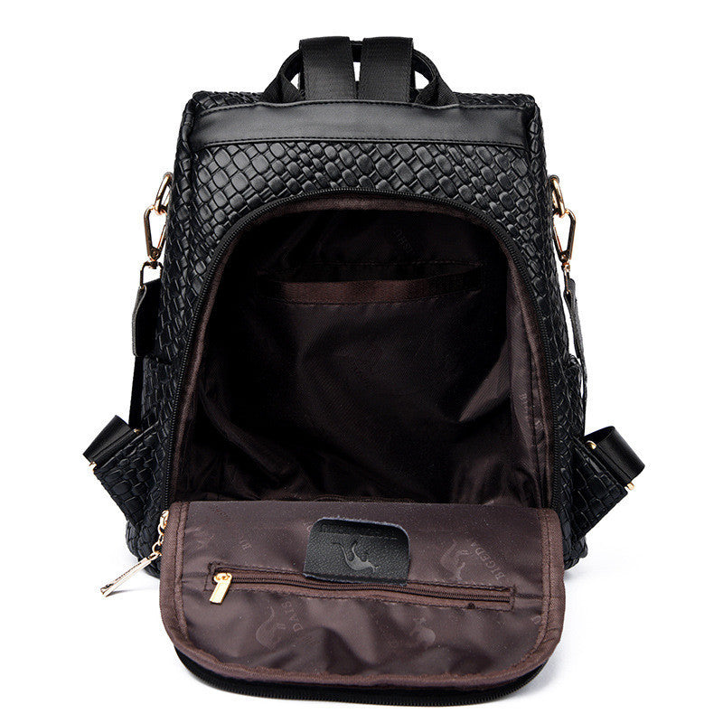 Ielgy Popular Woven Leather Backpack Multifunctional Anti-theft Student School Bag Travel Backpack