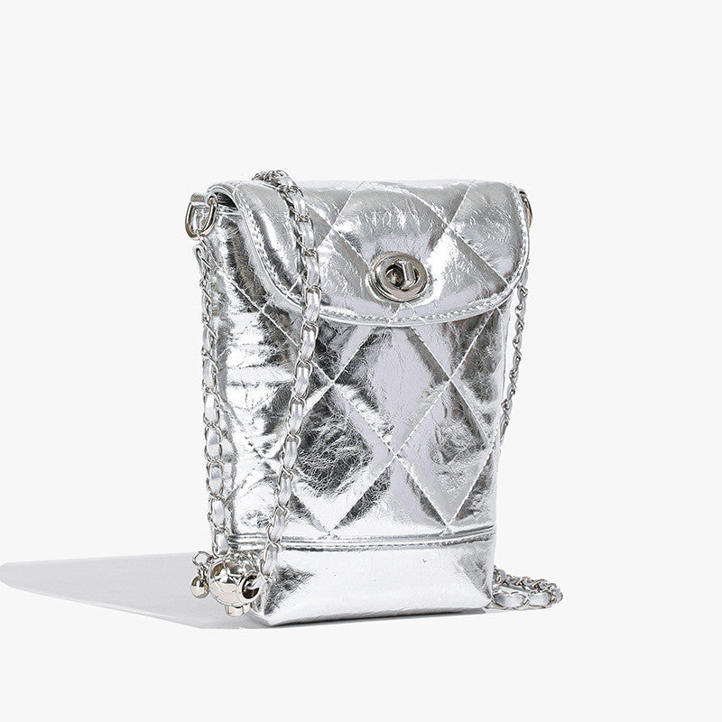 Ielgy Diamond Chain Silver Niche Design Fashion One-Shoulder Messenger Bag High-End Bucket Bag