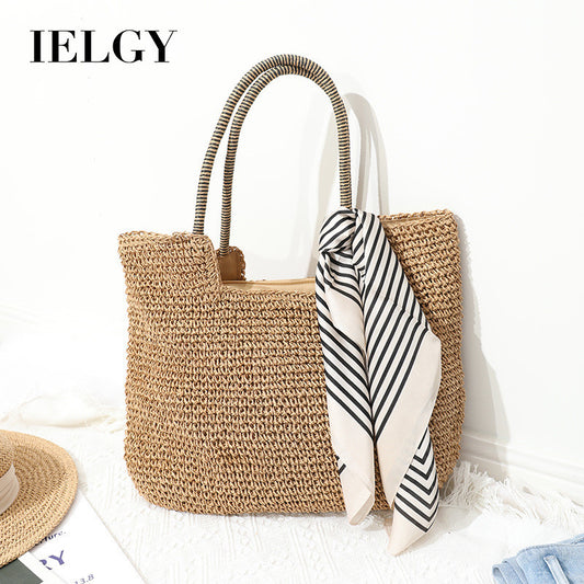 Ielgy Casual Woven Bag Large Capacity One-Shoulder Portable Seaside Vacation Beach Female Bag