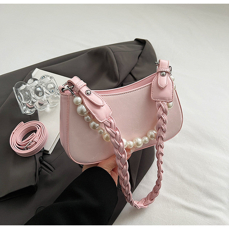 Ielgy Portable Small Bag Western Classy One-Shoulder Fashion Simple Retro Pearl Portable Messenger Bag