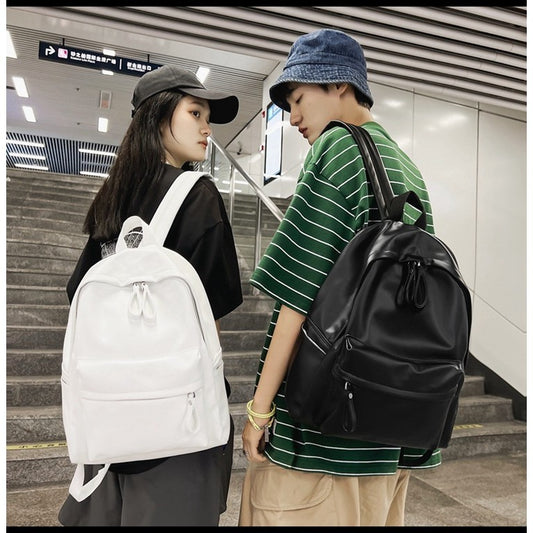 Ielgy Soft Leather School Bag High School Student Backpack Simple Casual Fashion Large-Capacity Travel Backpack