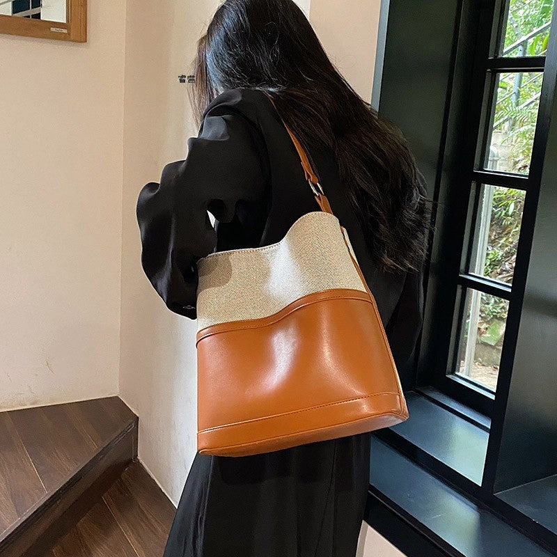 Ielgy Simple Bucket Bag All-Match Fashion Portable Cross-Body Korean Version Large-Capacity Female Bag