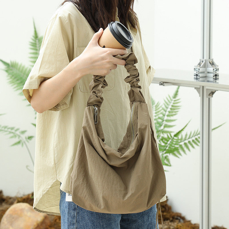 Ielgy Japanese Casual Drawstring Handbag Small Fresh Pleated Shoulder Fashion Nylon Cloth Crossbody Bag