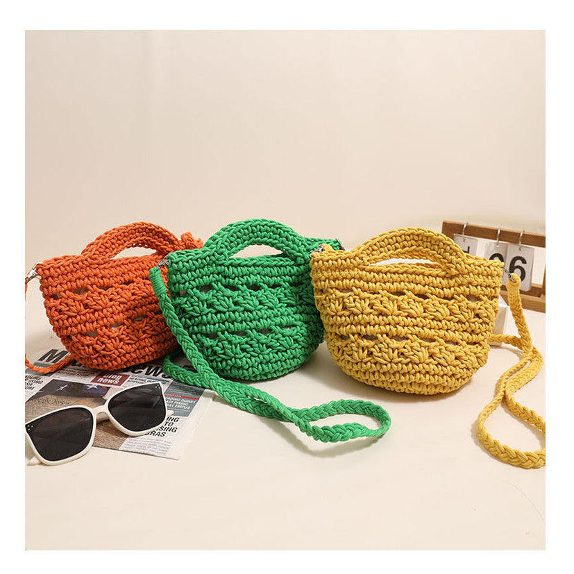 Ielgy Cross-Body Cotton Thread Woven Bag All-Match Hollow Straw Vacation Beach Bag Fresh
