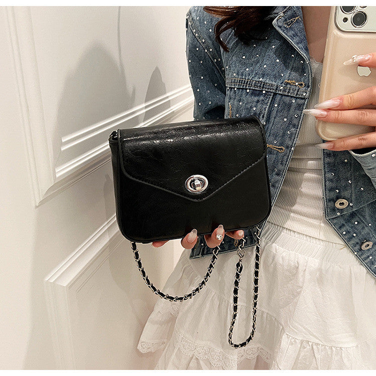 Ielgy Ladies Textured Chain Bag Fashionable All-Match High-End Exquisite Niche One-Shoulder Cross