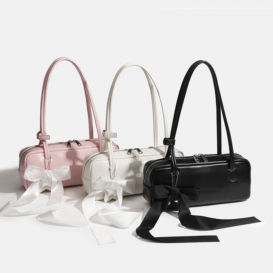 Ielgy Pink Bow One-Shoulder Underarm Bag Casual All-Match Pillow Bag High-End Baguette Bag