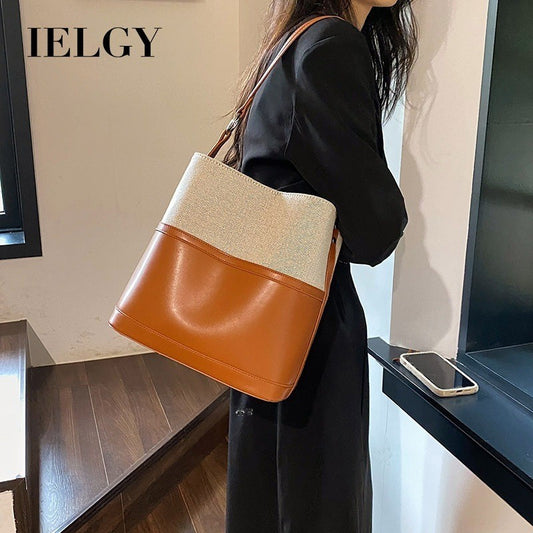 Ielgy Simple Bucket Bag All-Match Fashion Portable Cross-Body Korean Version Large-Capacity Female Bag