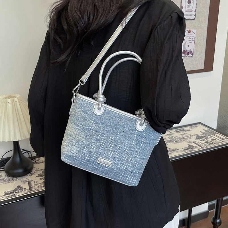 Ielgy Denim Bag All-Match Fashion Texture Cross-Body Portable Bucket Bag