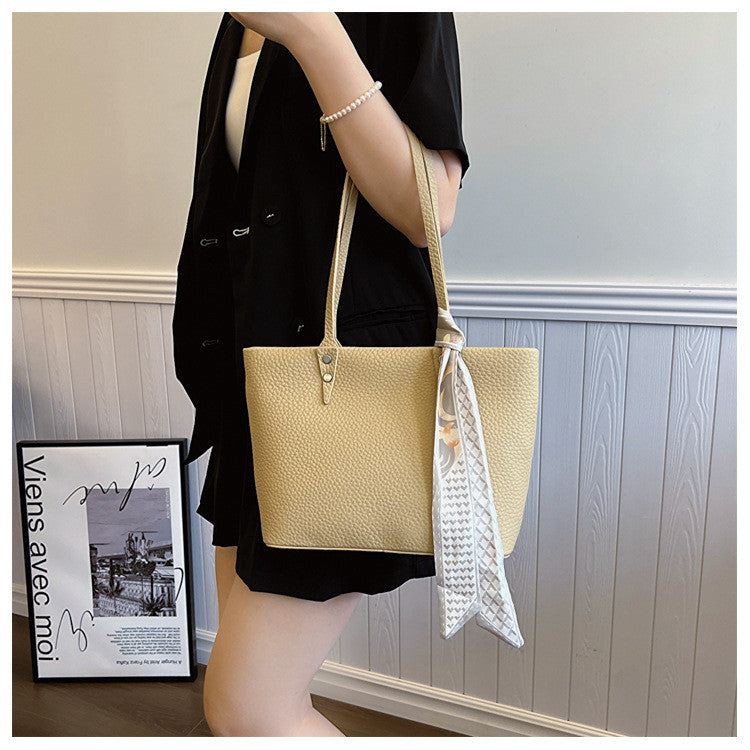 Ielgy Solid Color Large-Capacity Bucket Bag Tote Bag All-Match Commuter Shoulder Messen
