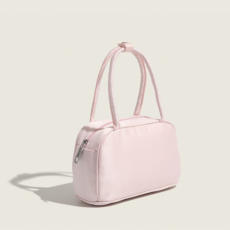 Ielgy Ladies Sweet Silk Satin Handbag Dopamine Pink Boston Handbag