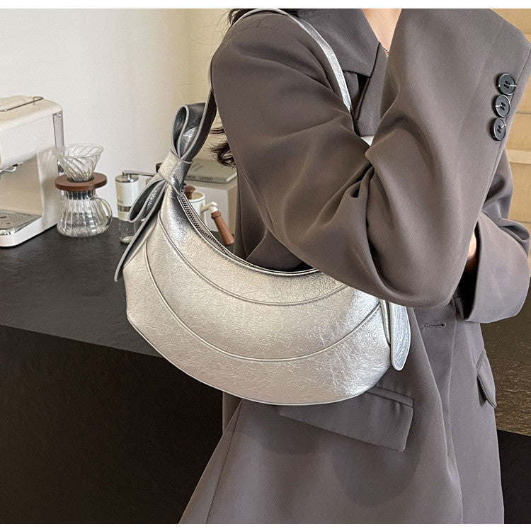 Ielgy Ladies Black All-Match Diagonal High-End Crescent Underarm Bag Niche Design Shoulder Bag