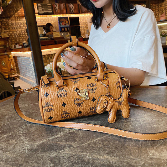 Ielgy Boston Letter Cylindrical Handbag Shoulder Crossbody Bag