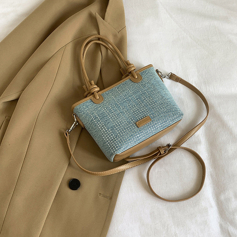 Ielgy Denim Bag All-Match Fashion Texture Cross-Body Portable Bucket Bag