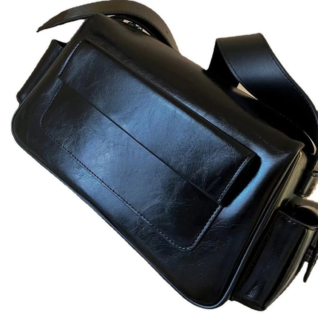 Ielgy Ladies Black Niche Design Commuter All-Match One-Shoulder Messenger Small Square Bag