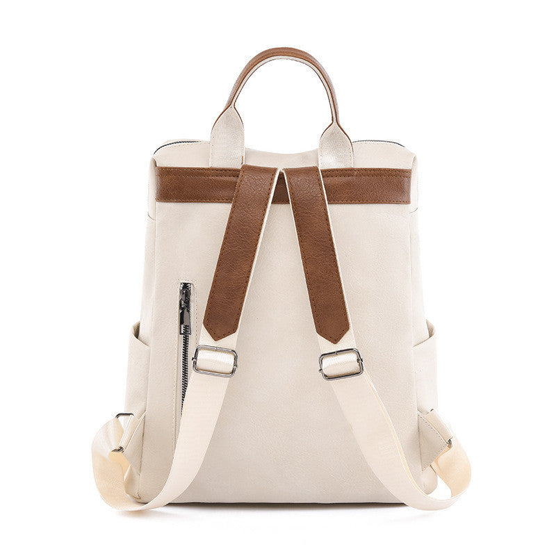 Ielgy Ladies Backpack Simple Fashion Retro Large Capacity PU Travel Backpack