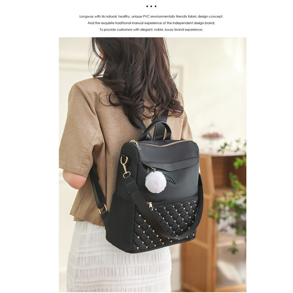 Ielgy Backpack Nylon Cloth Diamond School Bag Large Capacity Korean Version Casual Student Korean Version Travel Backpack
